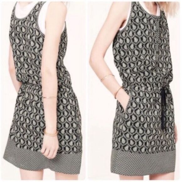 Lou & Grey black and white drawstring waist paisley dress with pockets! Sz L - Picture 1 of 13